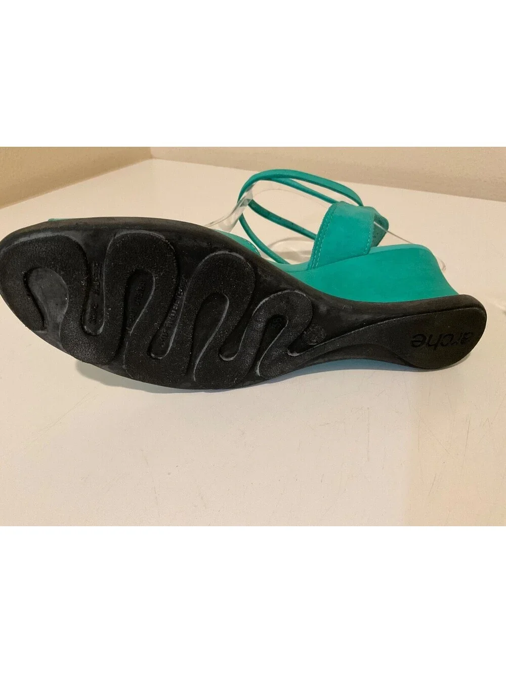 Arche France Turquoise Nubuck Leather Laser Cut Wedge Strappy Sandals EUR38 US7